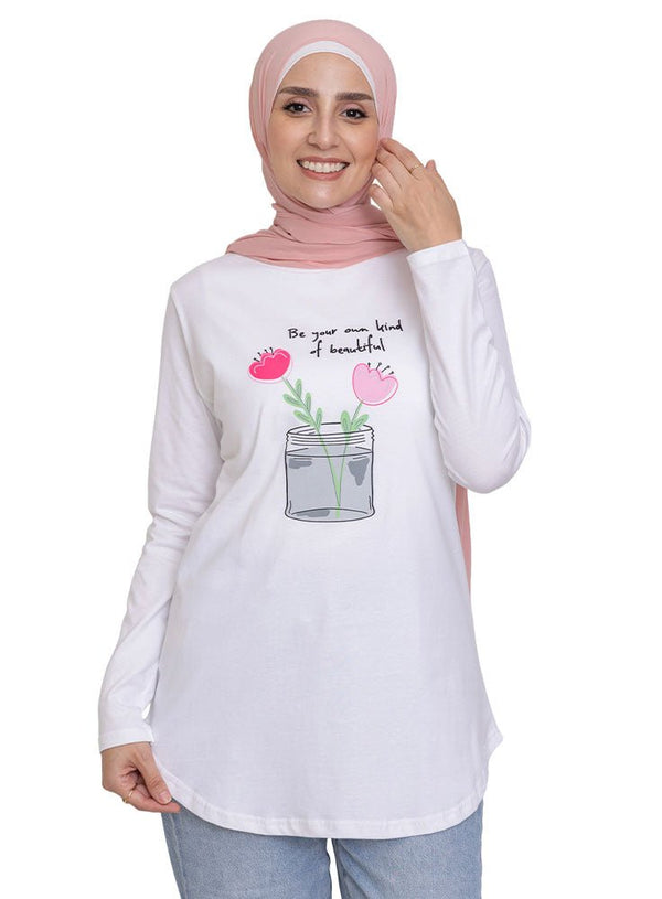 White - Design 26 Printed Long - Sleeve - Khotwh
