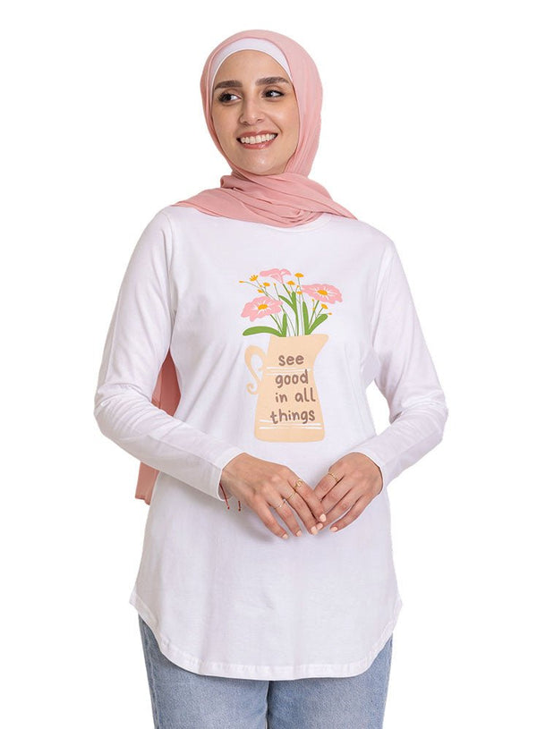 White - Design 29 Printed Long - Sleeve - Khotwh