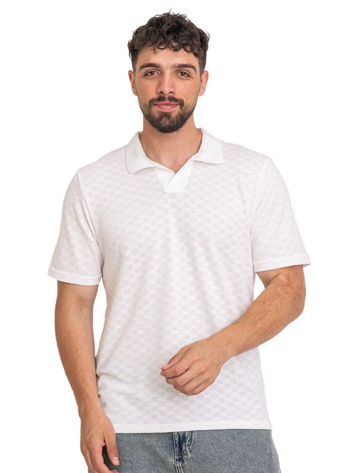 White - Design 3 Jacquard Polo Neck T-Shirt - Khotwh