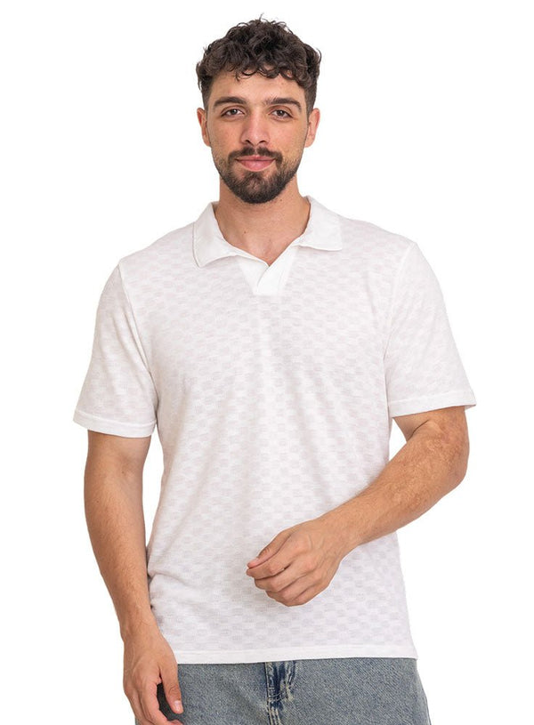 White - Design 3 Jacquard Polo Neck T-Shirt - Khotwh