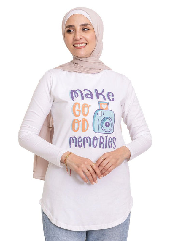 White - Design 37 Printed Long - Sleeve - Khotwh