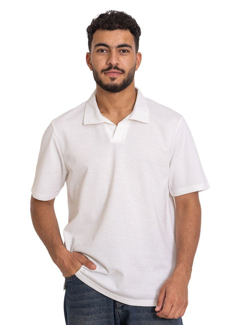 White - Design 4 Jacquard Polo Neck T-Shirt - Khotwh