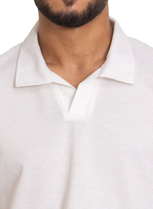 White - Design 4 Jacquard Polo Neck T-Shirt - Khotwh