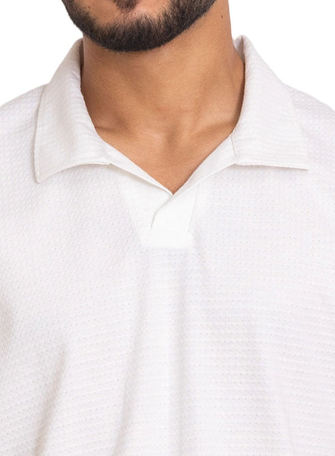White - Design 5 Jacquard Polo Neck T-Shirt - Khotwh