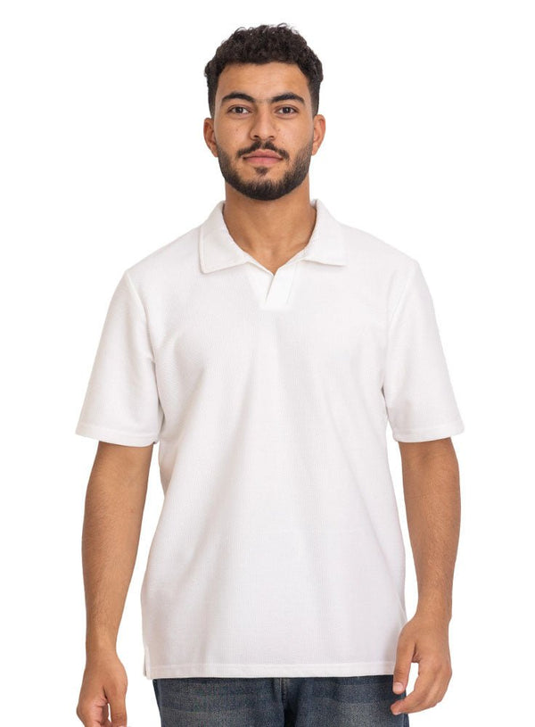 White - Design 6 Jacquard Polo Neck T-Shirt - Khotwh