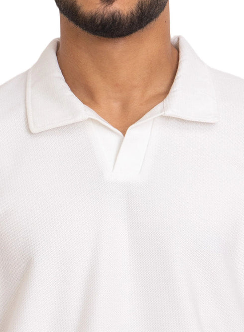 White - Design 6 Jacquard Polo Neck T-Shirt - Khotwh