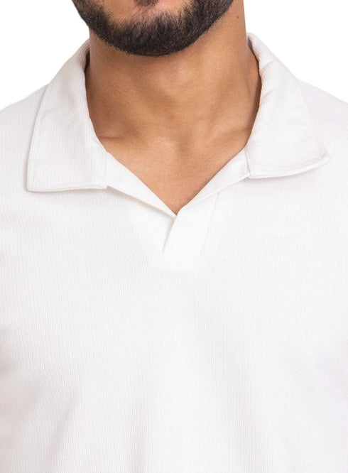 White - Design 7 Jacquard Polo Neck T-Shirt - Khotwh