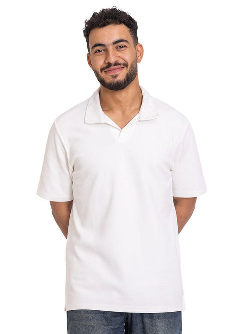 White - Design 7 Jacquard Polo Neck T-Shirt - Khotwh