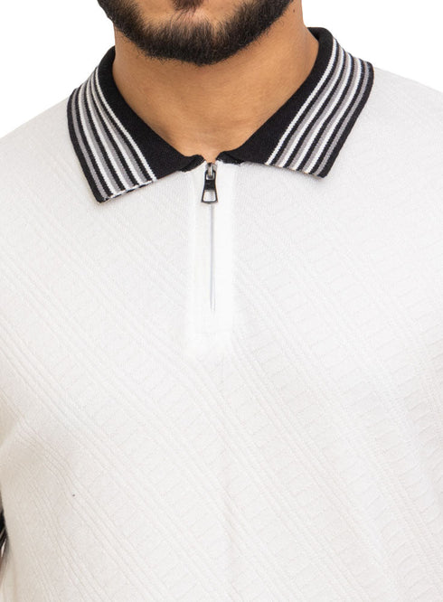 White Design 7506Knit Polo Neck Zipper - T-Shirt - Khotwh