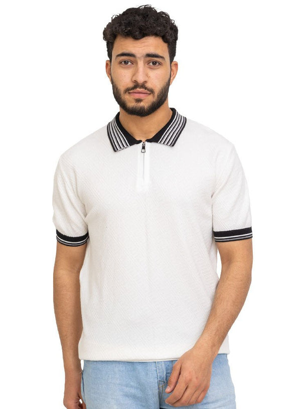 White Design 7506Knit Polo Neck Zipper - T-Shirt - Khotwh