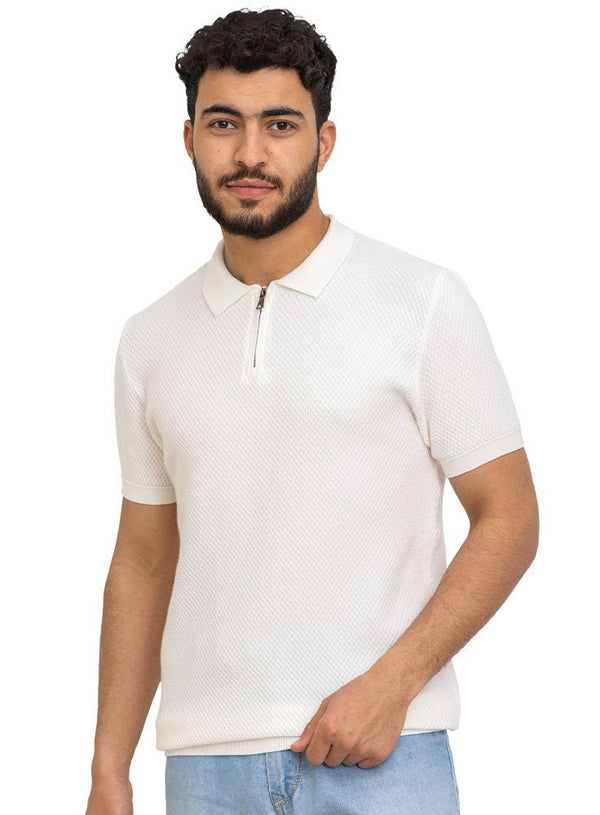 White Design 7527Knit Polo Neck Zipper - T-Shirt - Khotwh