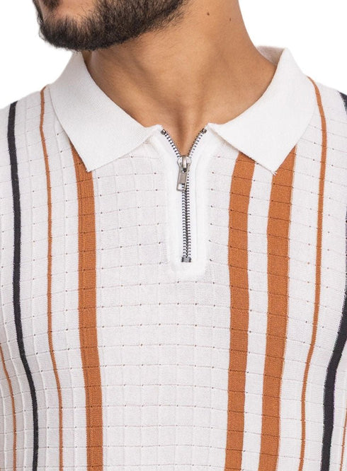 White Design 7573Knit Polo Neck - T-Shirt - Khotwh
