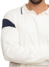 White F - Striped Polo Neck Pullover Design 1 - Khotwh