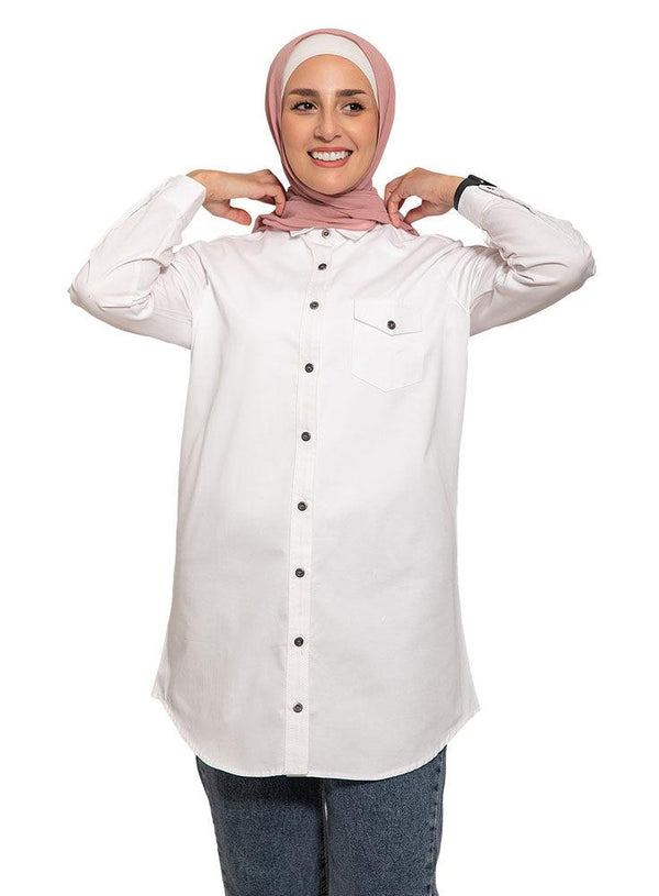 White Long Jeans Shirt - Khotwh