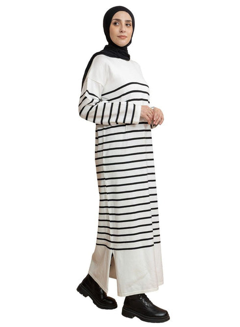 White Long - Striped Dress - Khotwh