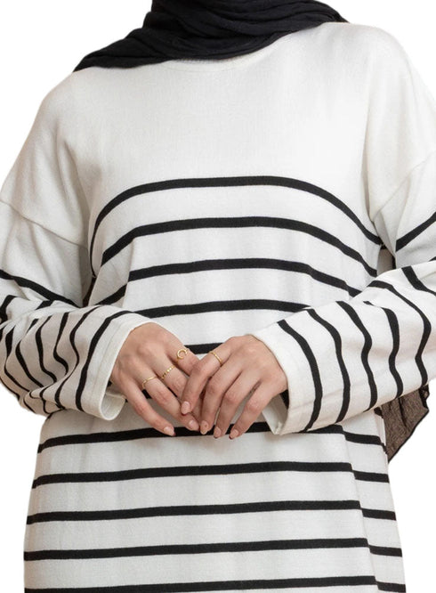 White Long - Striped Dress - Khotwh