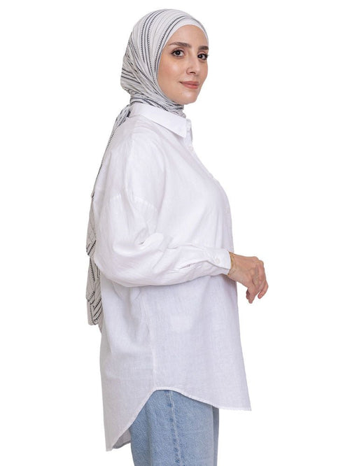 White Pocket Over Size Linen Shirt - Khotwh