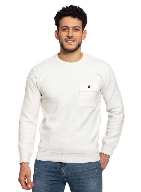 White Pocket Round Pullover - Khotwh