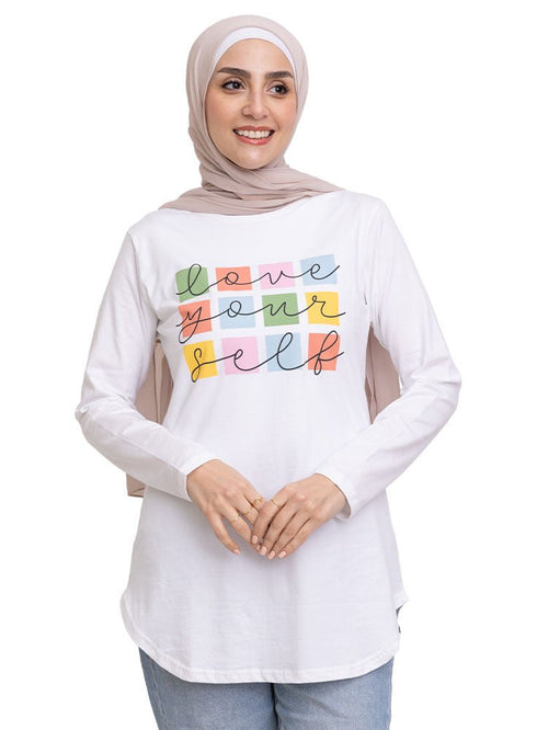 White Printed Long - Sleeve Design 17 - Khotwh