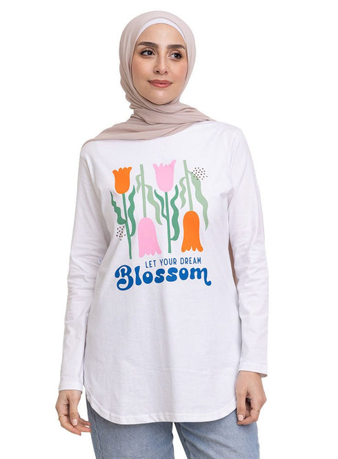 White Printed Long - Sleeve Design 21 - Khotwh