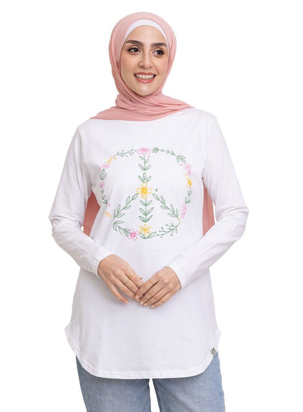 White Printed Long - Sleeve Design 23 - Khotwh