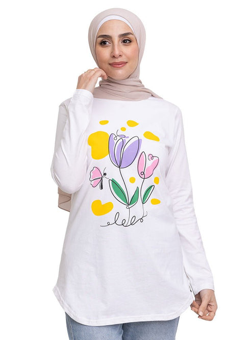 White Printed Long - Sleeve Design 24 - Khotwh