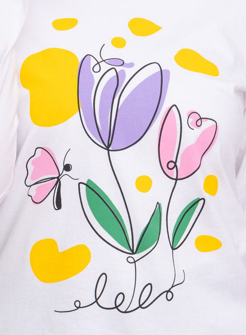 White Printed Long - Sleeve Design 24 - Khotwh