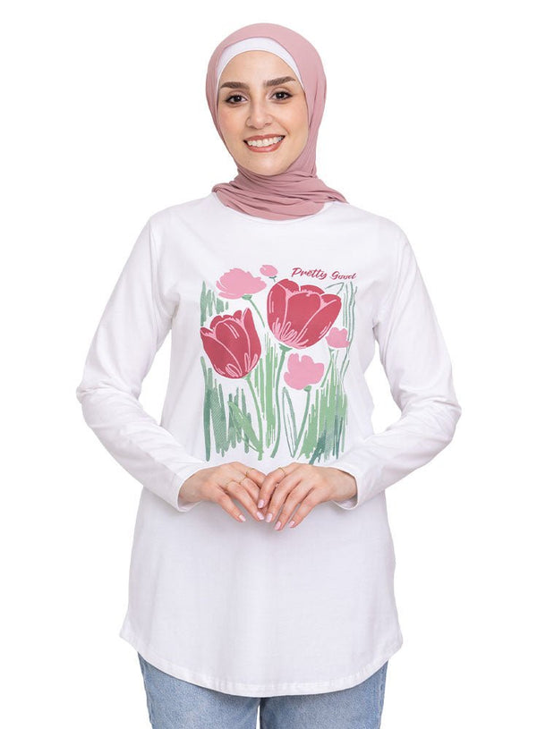 White Printed Long - Sleeve Design 32 - Khotwh