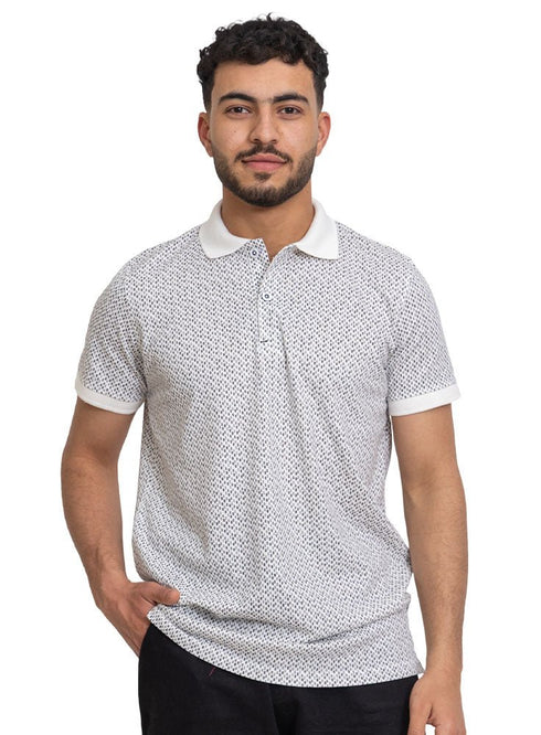 White Printed Polo Design 1 - Khotwh