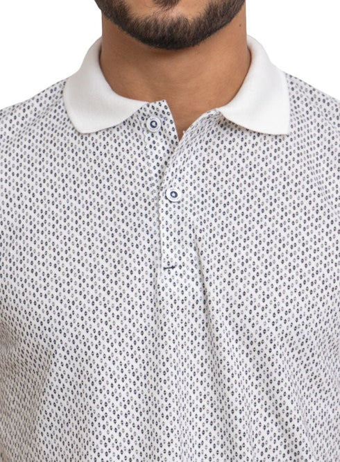 White Printed Polo Design 1 - Khotwh
