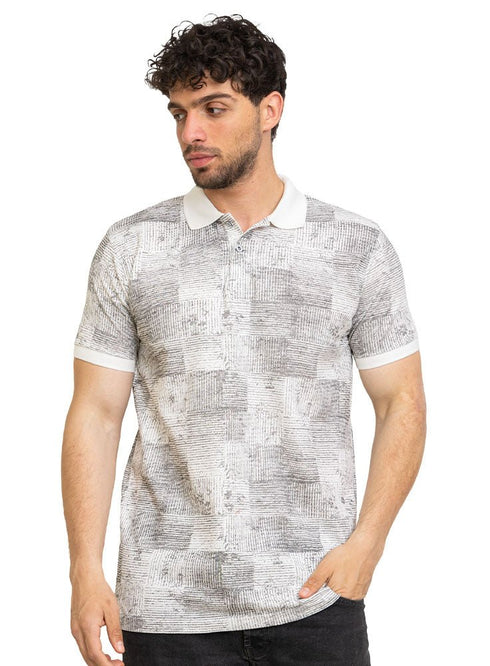 White Printed Polo Design 4 - Khotwh