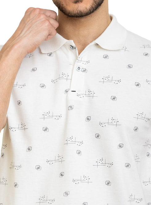 White Printed Polo Design 5 - Khotwh