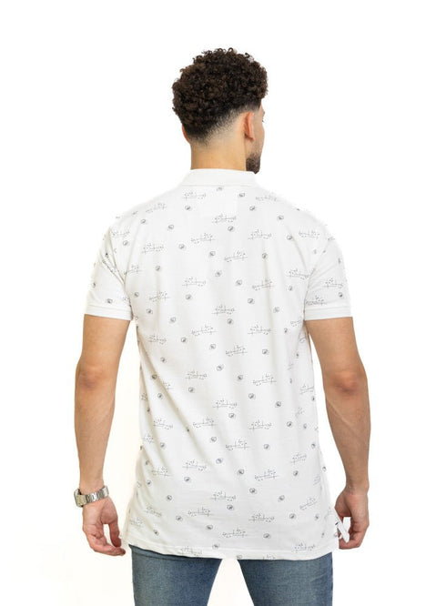 White Printed Polo Design 5 - Khotwh