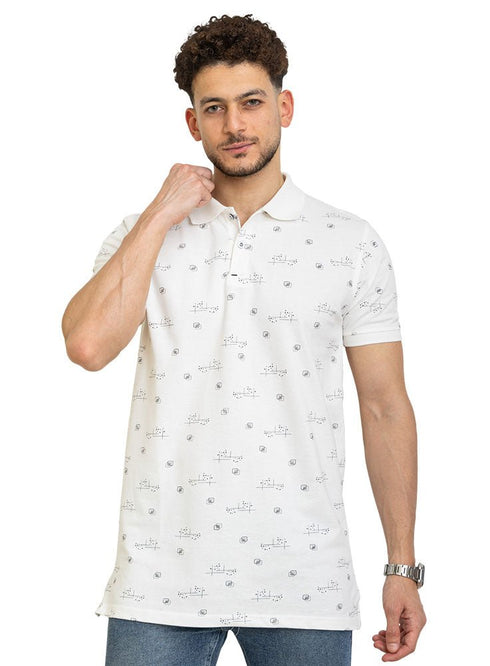 White Printed Polo Design 5 - Khotwh