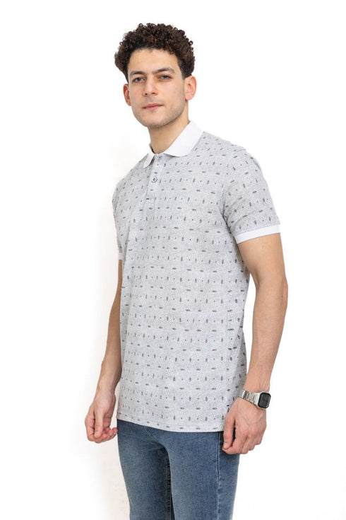 White Printed Polo Design 7 - Khotwh