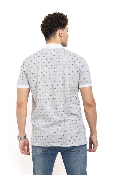 White Printed Polo Design 7 - Khotwh