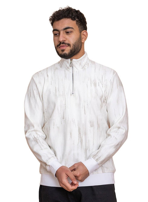 White Printed Quarter Zipper - Khotwh