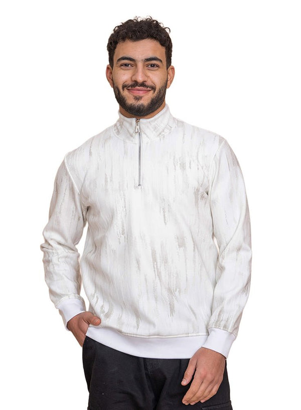 White Printed Quarter Zipper - Khotwh