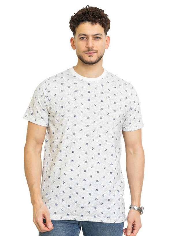 White Printed Round T-Shirt Design 1 - Khotwh