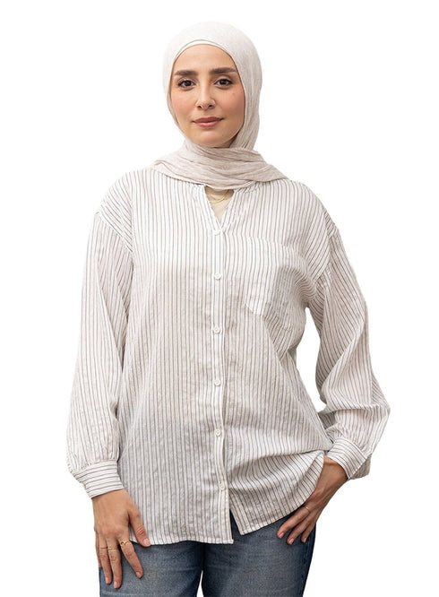 White RD - Striped V - Neck Shirt - Khotwh