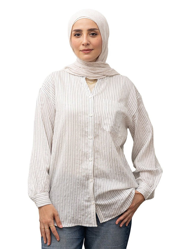 White RD - Striped V - Neck Shirt - Khotwh