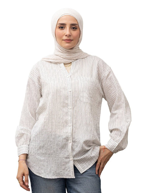 White RD - Striped V - Neck Shirt - Khotwh