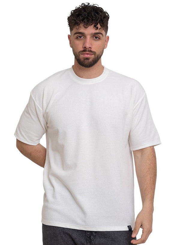 White Ribbed Over Size Round T-Shirt - Khotwh