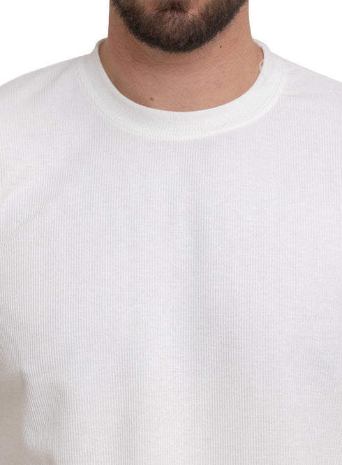 White Ribbed Over Size Round T-Shirt - Khotwh