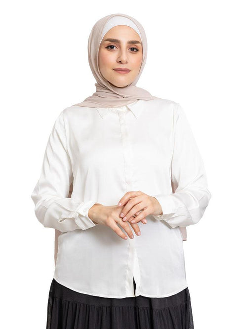 White Satin Collar Blouse - Khotwh
