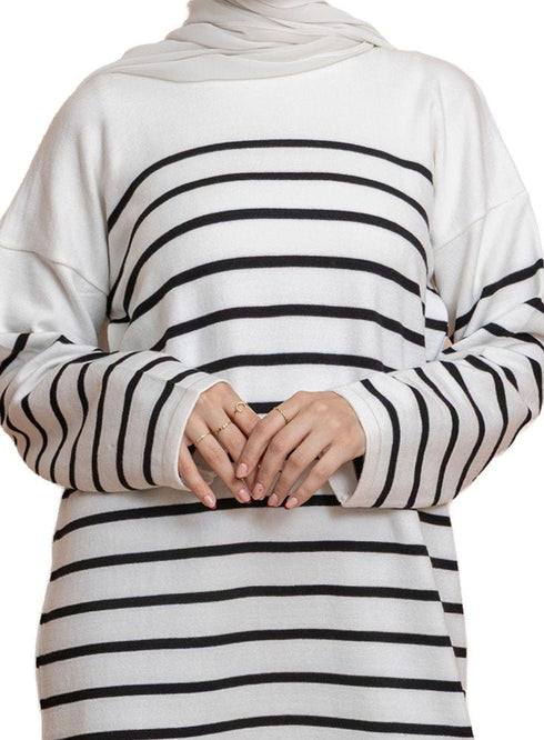 White Short - Striped Dress - Khotwh