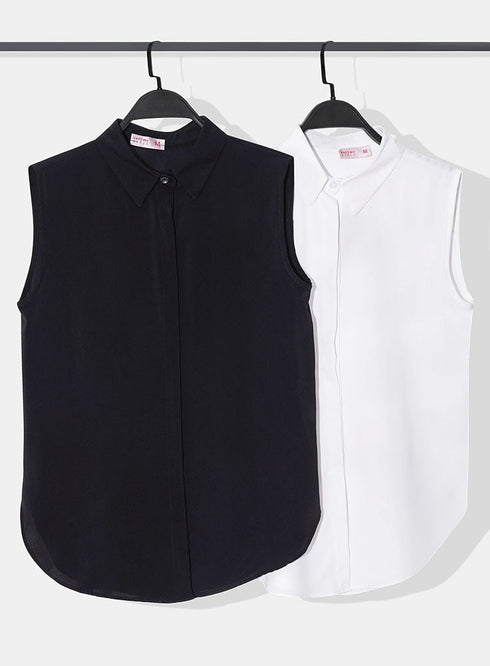 White Sleeveless Basic Shirt - Khotwh