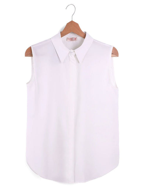 White Sleeveless Basic Shirt - Khotwh