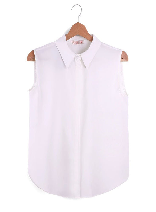 White Sleeveless Basic Shirt - Khotwh