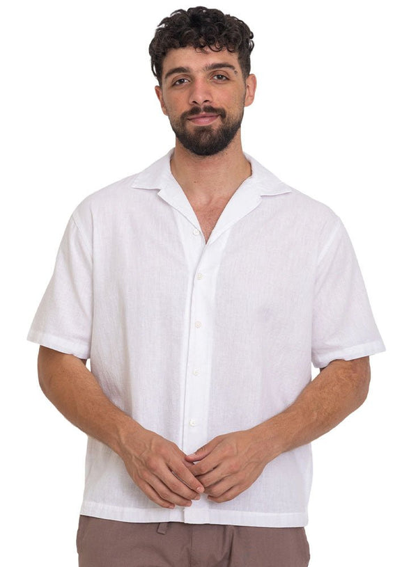 White Tennis Collar Linen Shirt - Khotwh